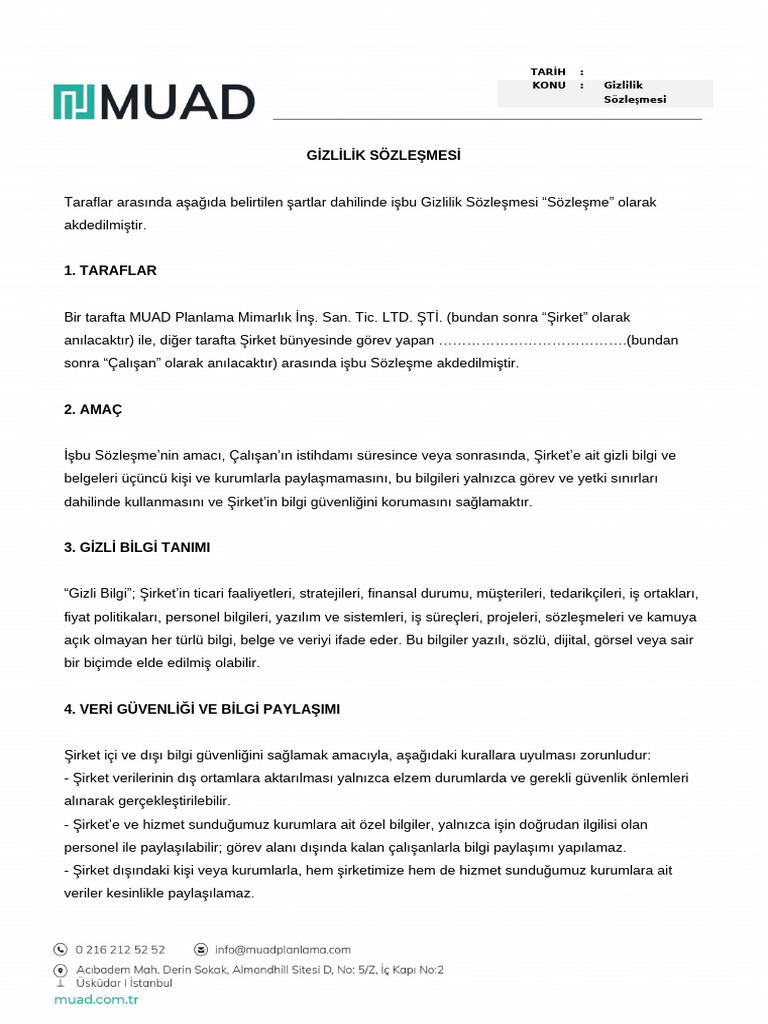 Gizlilik Sözleşmesi-MUAD | PDF