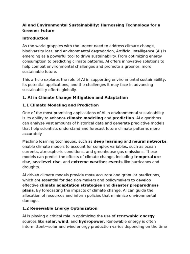 AI and Environmental Sustainability Harnessing Technology For A Greener ...