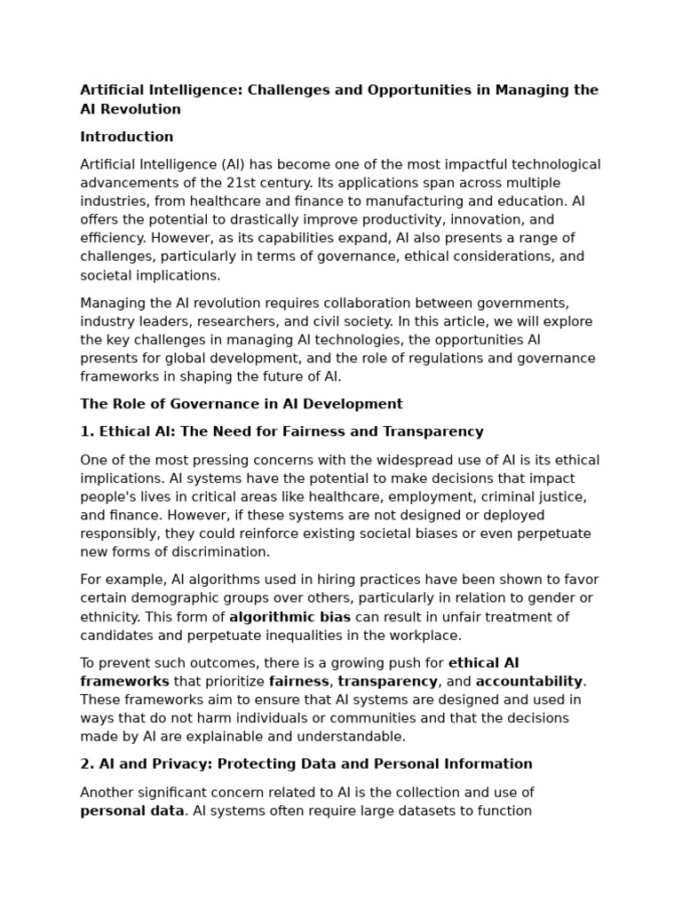 Managing AI: Challenges and Opportunities | PDF | Artificial ...