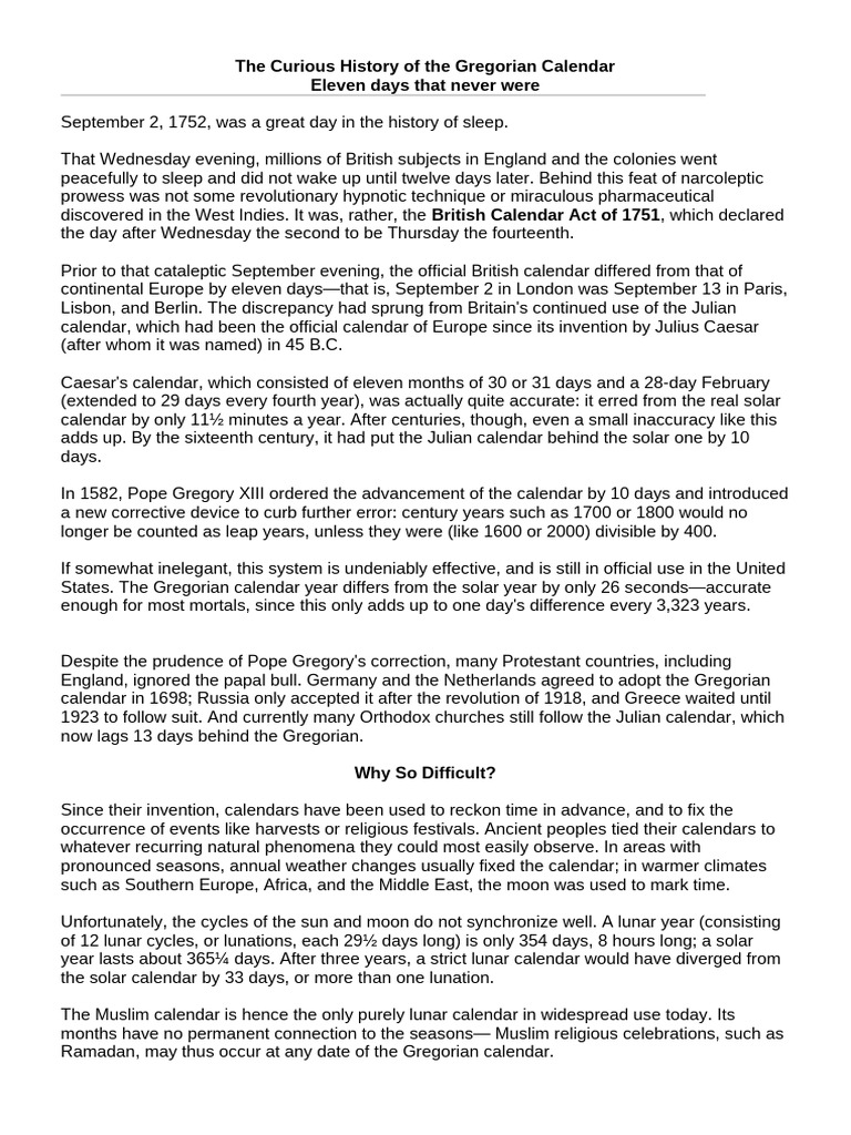 History of the Gregorian Calendar | PDF | Calendar
