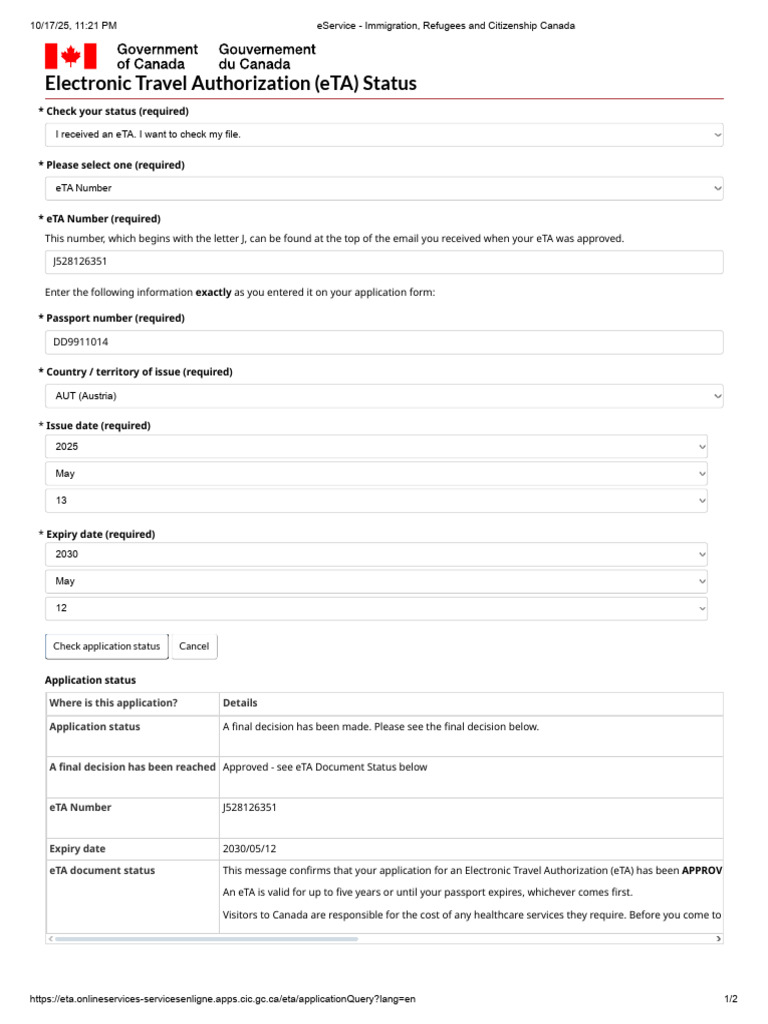 Check Your eTA Status Online | PDF
