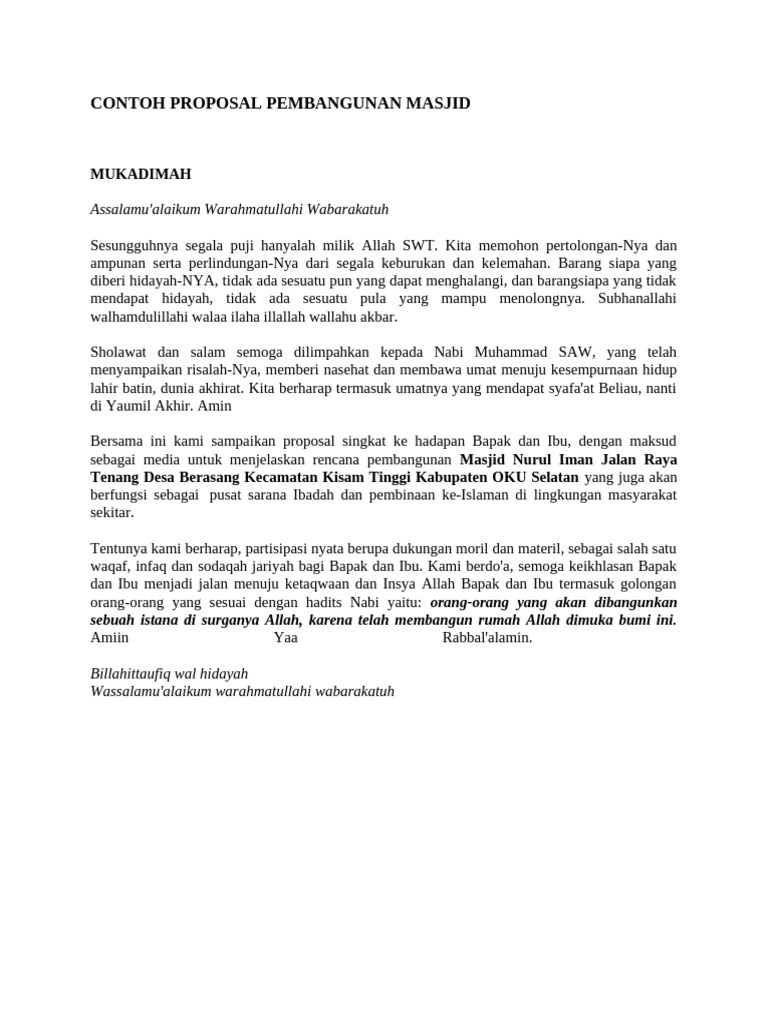Proposal Pembangunan Masjid Nurul Iman | PDF