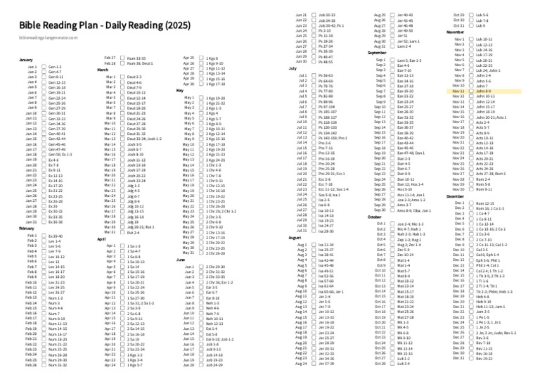 2025 Daily Bible Reading Plan | PDF