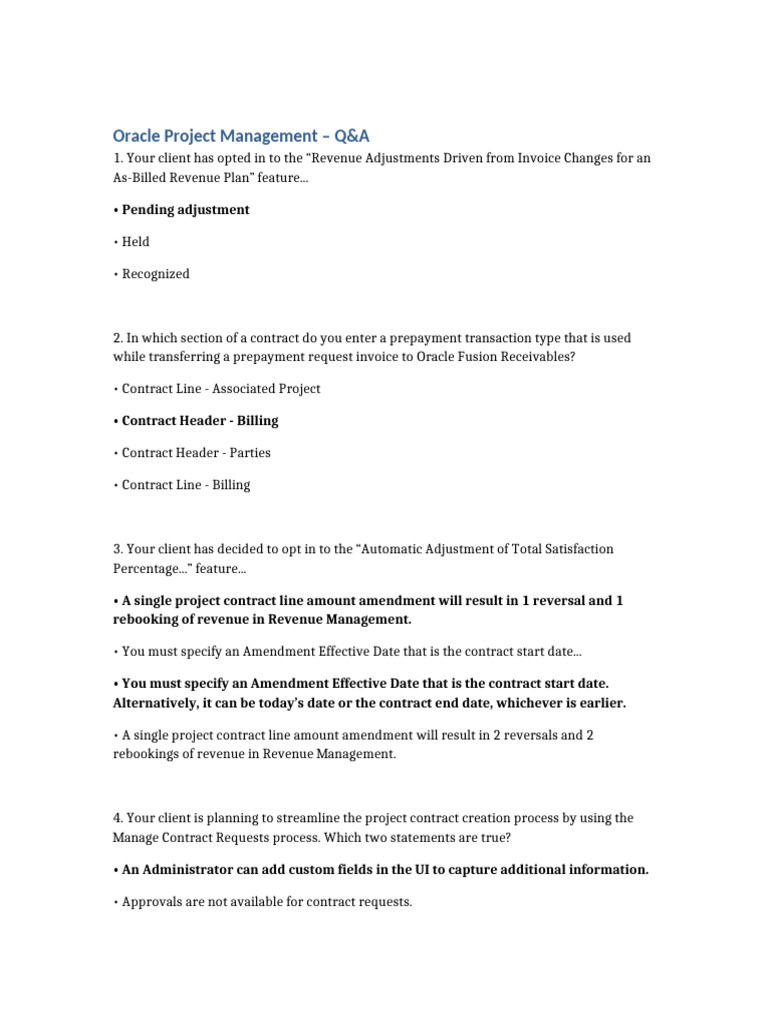 Oracle Project Management Q&A Guide | PDF | Budget | Business