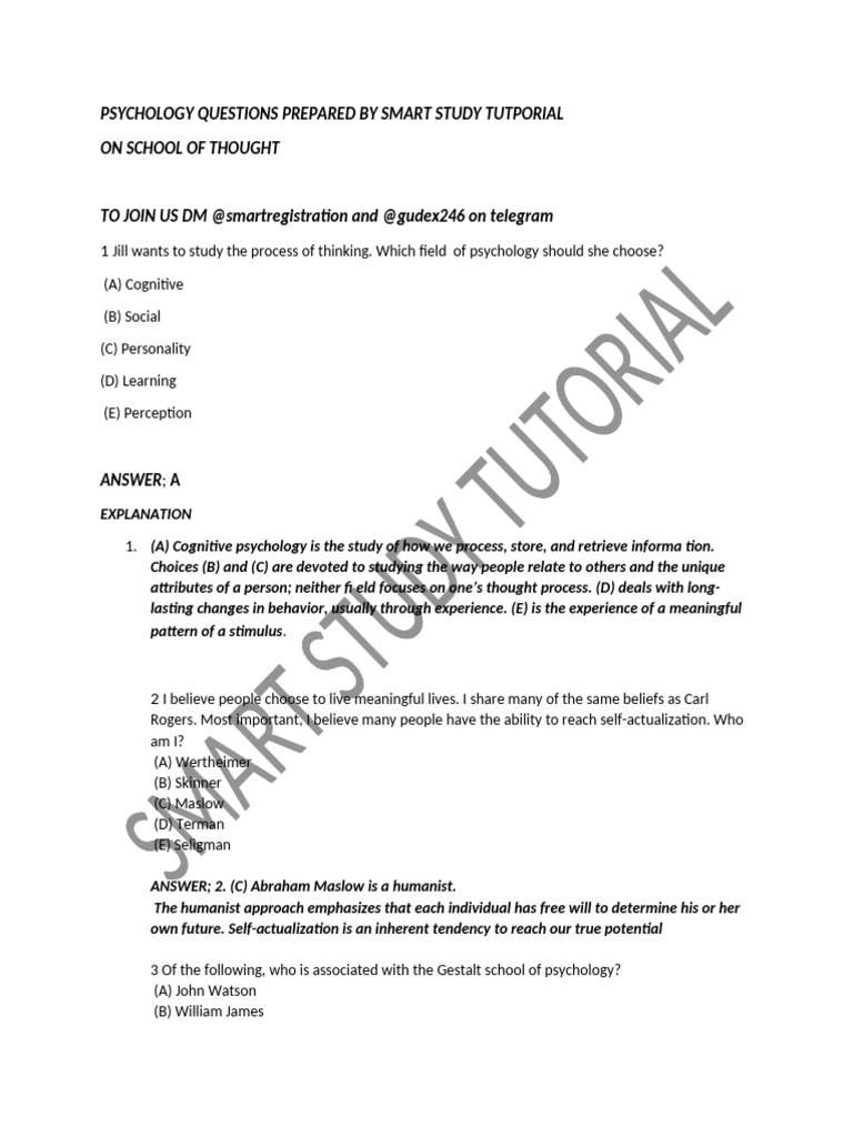 Psychology Study Questions and Answers | PDF | Psychology | Mind