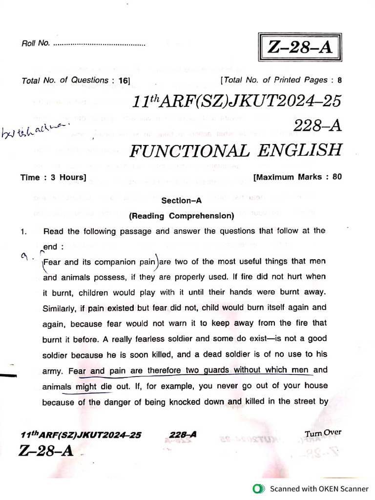 11th Functional English Paper 2025 | PDF