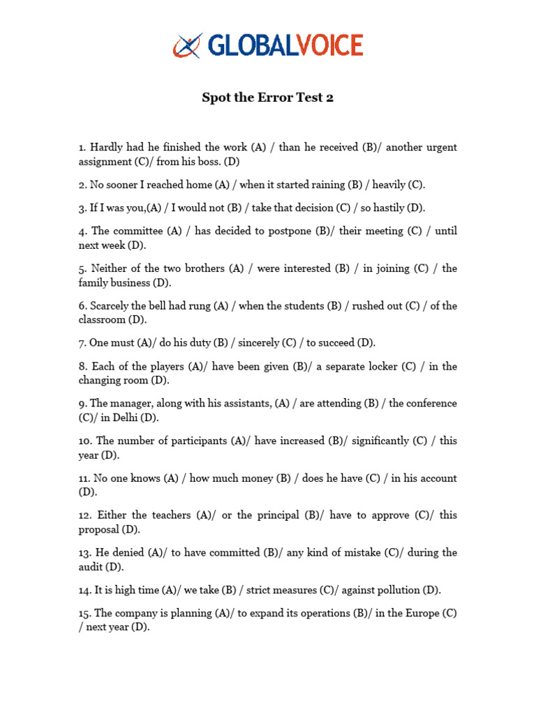 Common English Error Identification Test | PDF