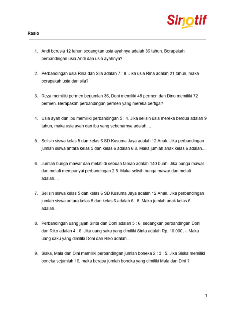 Contoh Soal Perbandingan dan Rasio | PDF