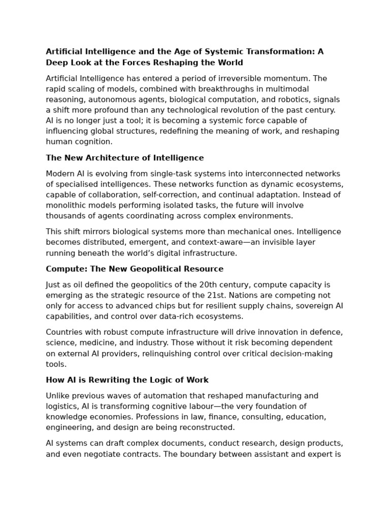 Artificial Intelligence and The Age of Systemic Transformation A Deep ...