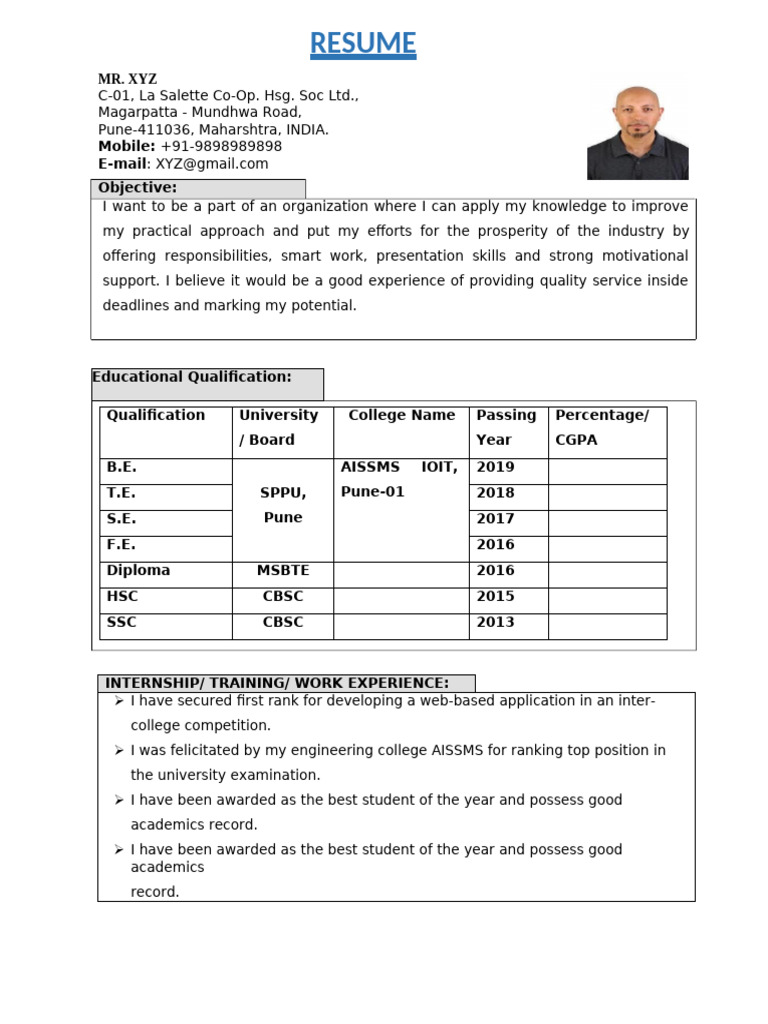Format - Resume For F.E. | PDF | Computing