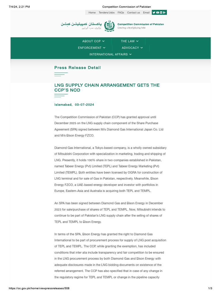 CCP - LNG Supply Chain Gets CCP's Nod - 3jul24 | PDF | Liquefied ...