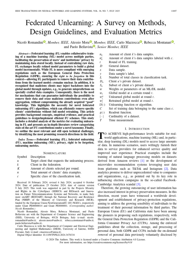 Federated Unlearning: Methods and Metrics | PDF | Data | Privacy