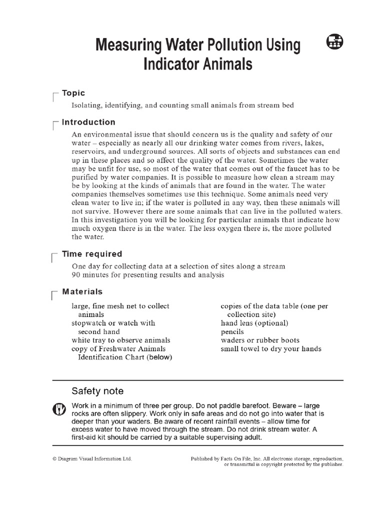 Measuring Water Pollution Using Indicator Animals - Printable ...