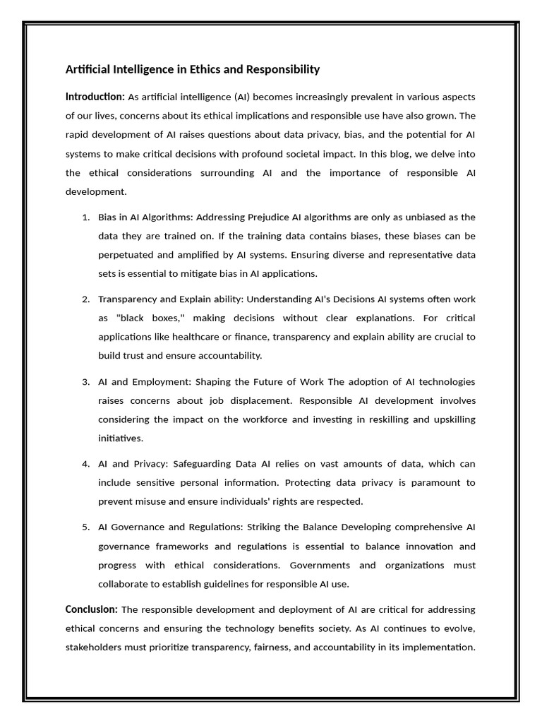Artificial Intelligence in Ethics and Responsibility | PDF