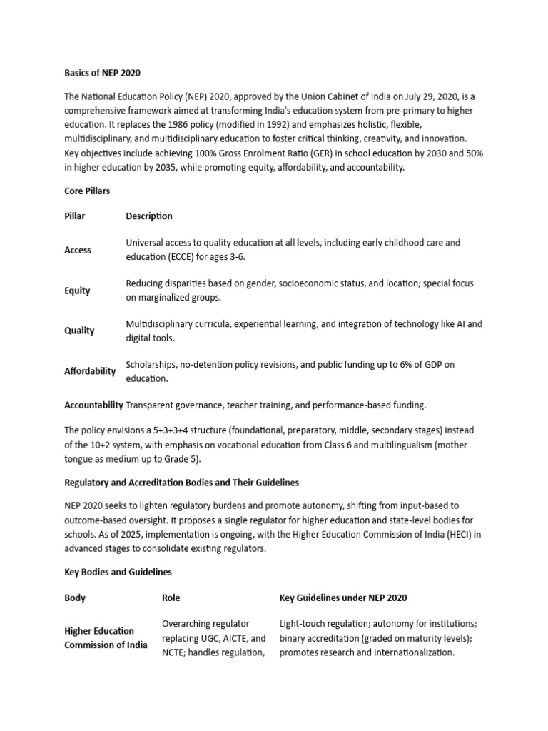 NEP 2020: Transforming India's Education | PDF | Educational Assessment ...