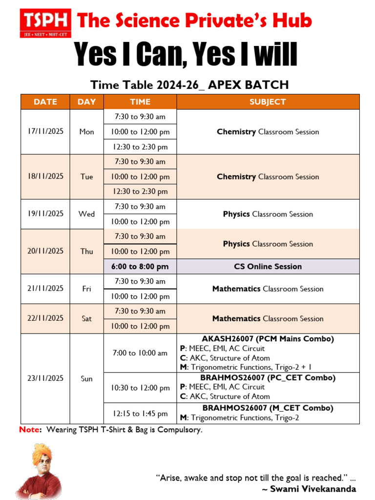 APEX Batch Timetable 2024-26 | PDF