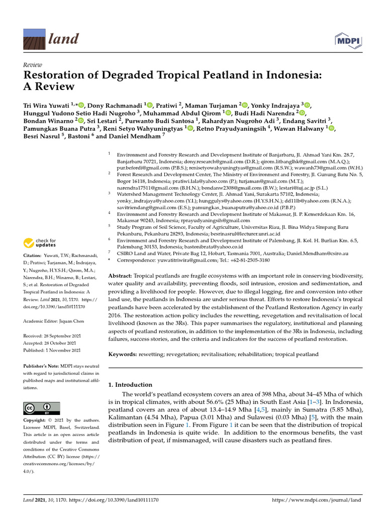 Restoration of Tropical Peatlands in Indonesia | PDF | Peat ...