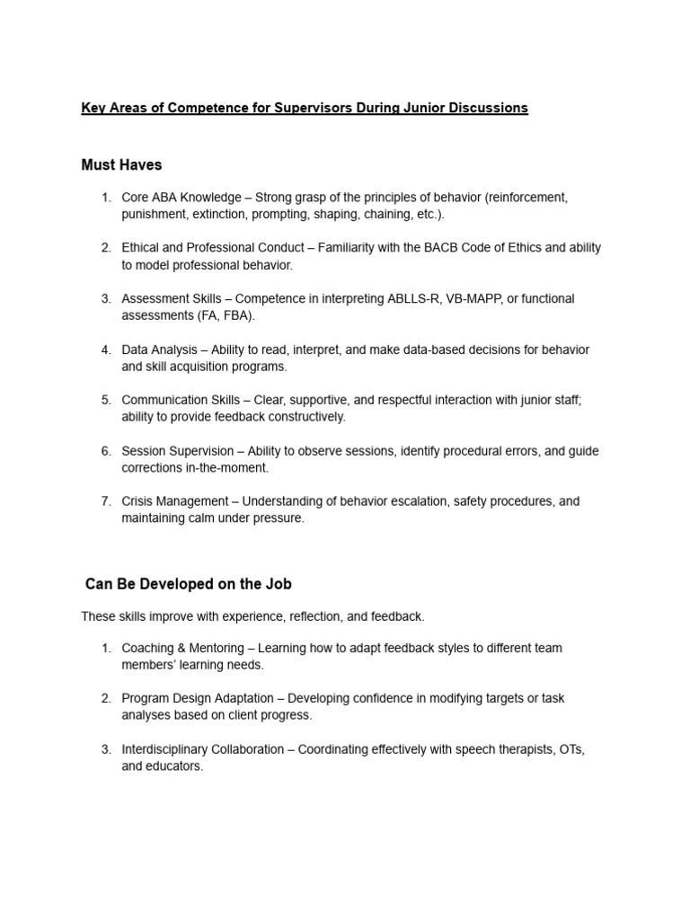 Supervisor Competencies for Junior Discussions | PDF | Empathy | Mentorship