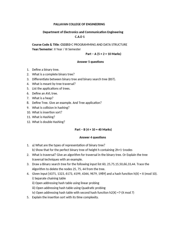 Programming and Data Structures Exam Guide | PDF
