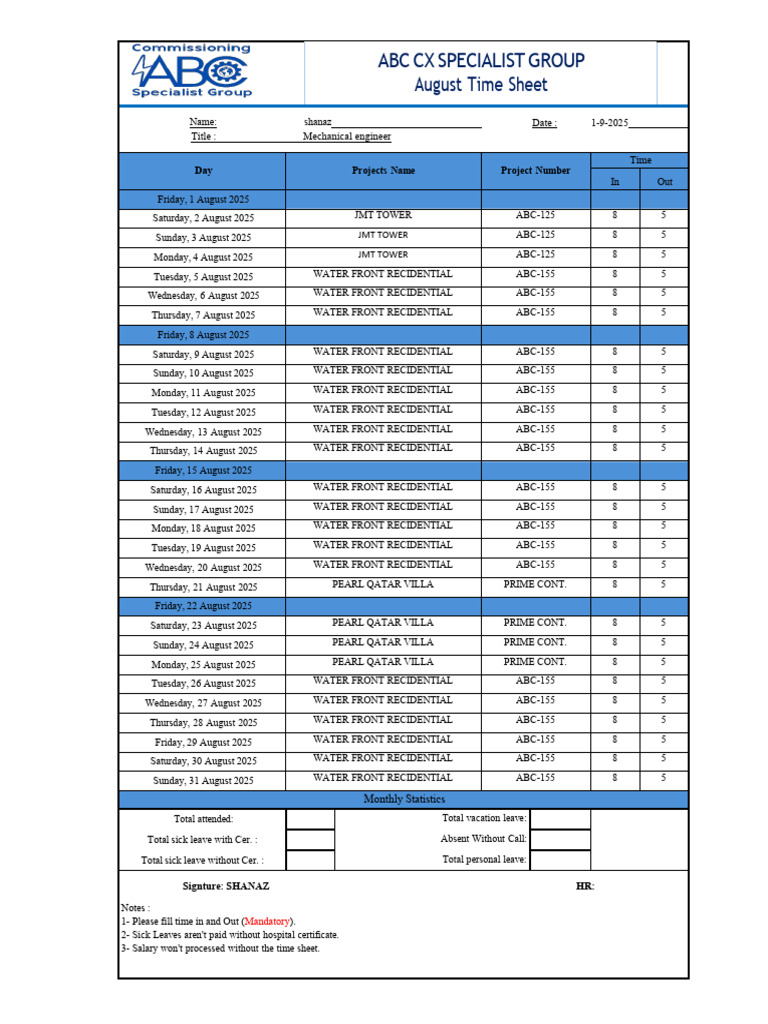 Aug Timesheet | PDF