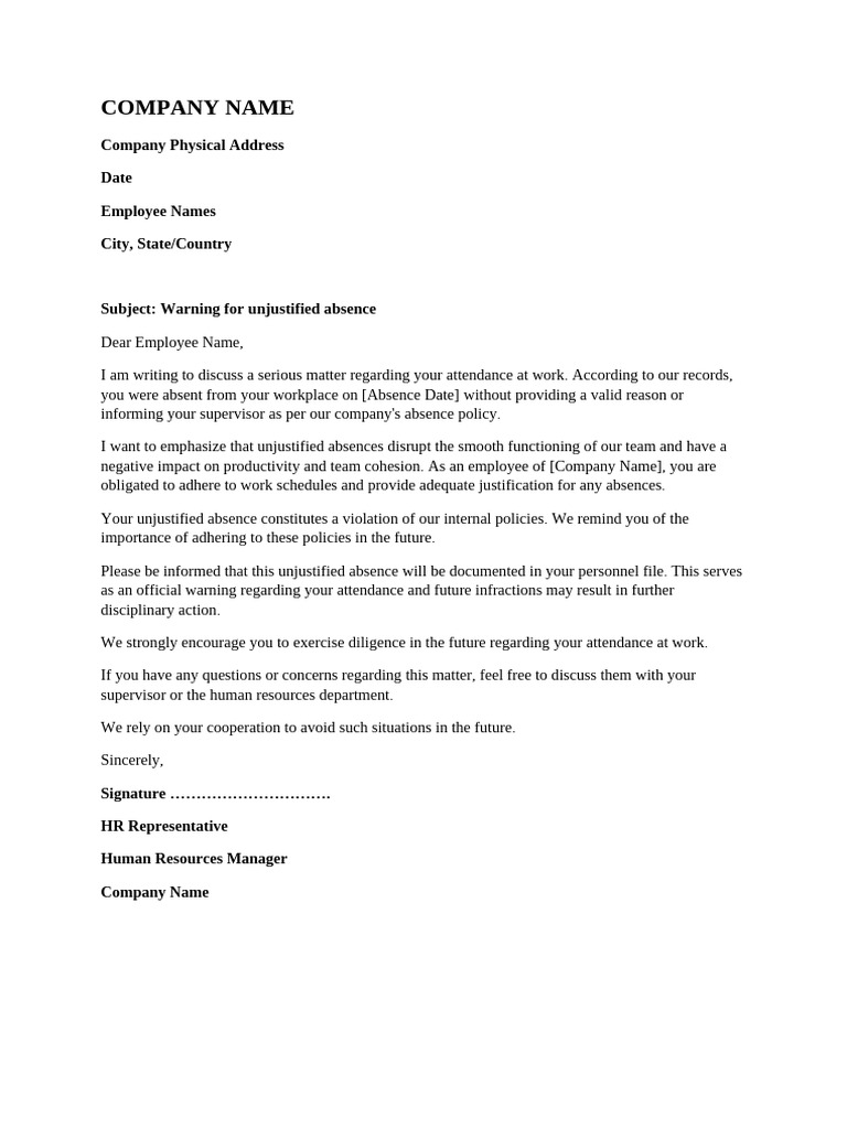 Absence Warning Template | PDF