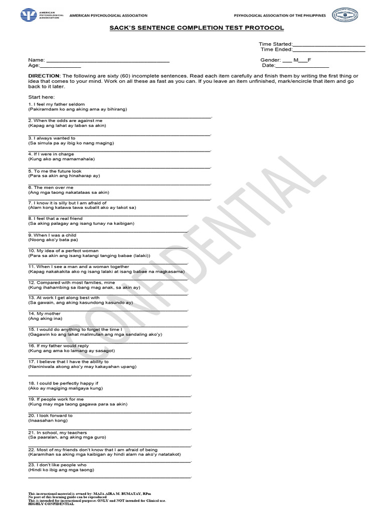 SSCT Test Protocol | PDF