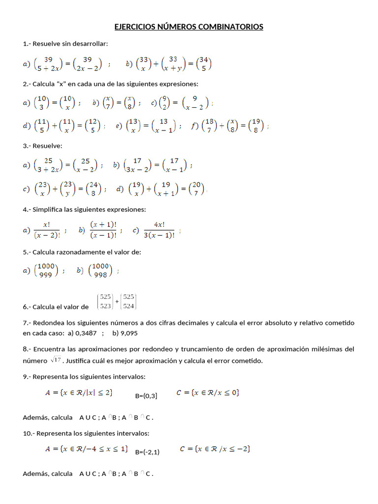EJERCICIOS Numeros Combinatorios y de Repaso | PDF