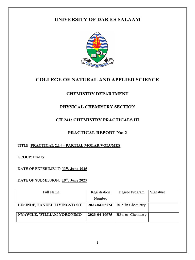 CH 241 Practical Report 7 - Final Version - Refined | PDF | Mole (Unit ...