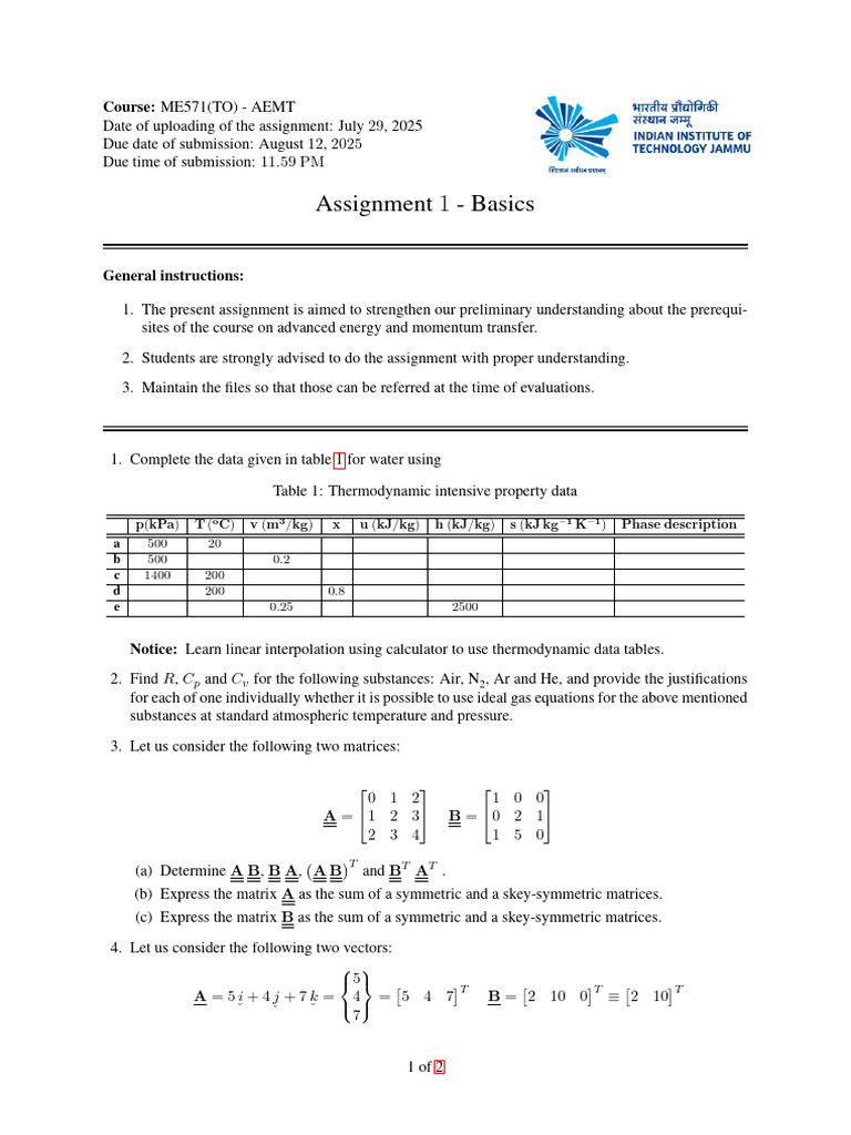 AEMT Course Assignment 1 Overview | PDF | Matrix (Mathematics ...