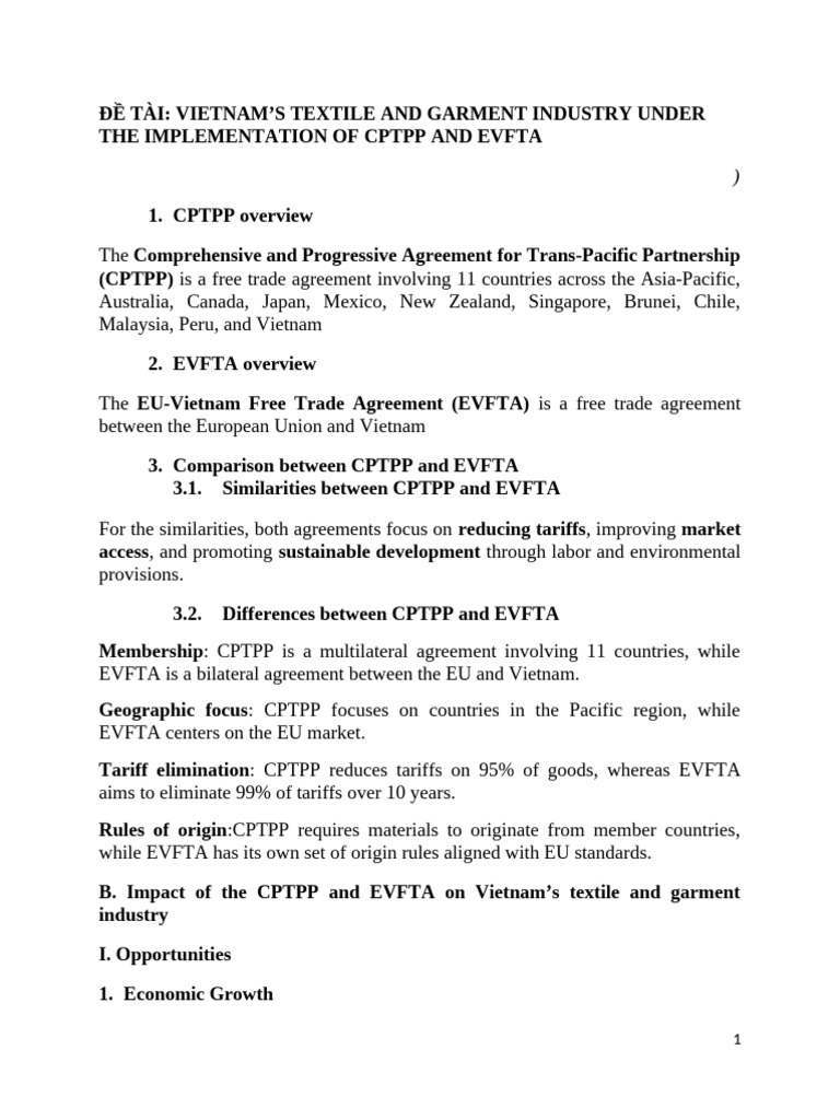Vietnam Textile Industry: CPTPP & EVFTA Impact | PDF | Textiles ...