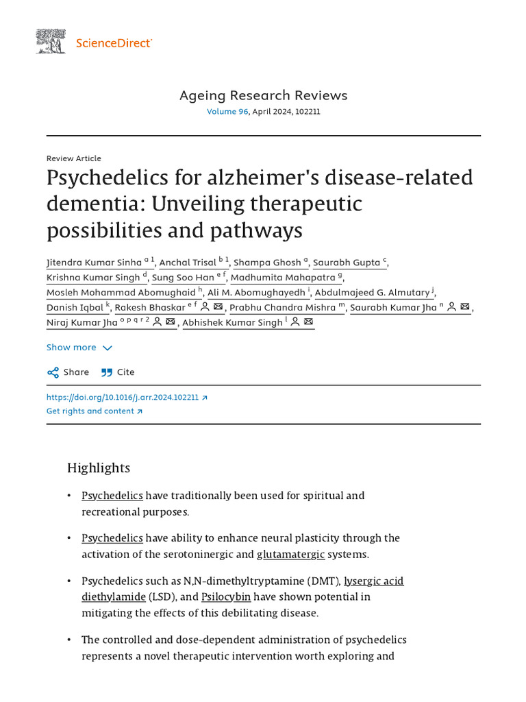 Psychedelics For Alzheimers Disease-Related Dementia | PDF ...