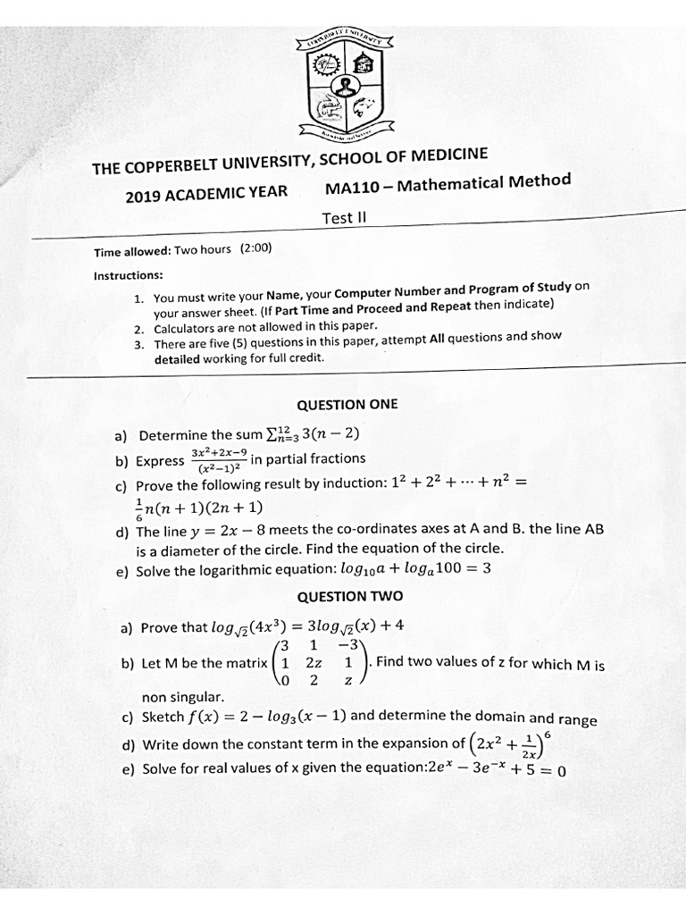 MA110 2019 Test 2 | PDF