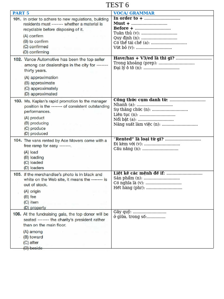S A Part 5 Test 6 E2xb | PDF