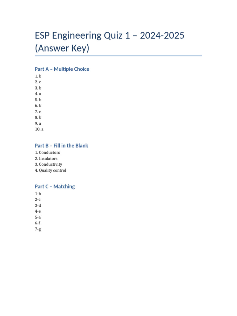 ESP Engineering Quiz 1 Answer Key | PDF