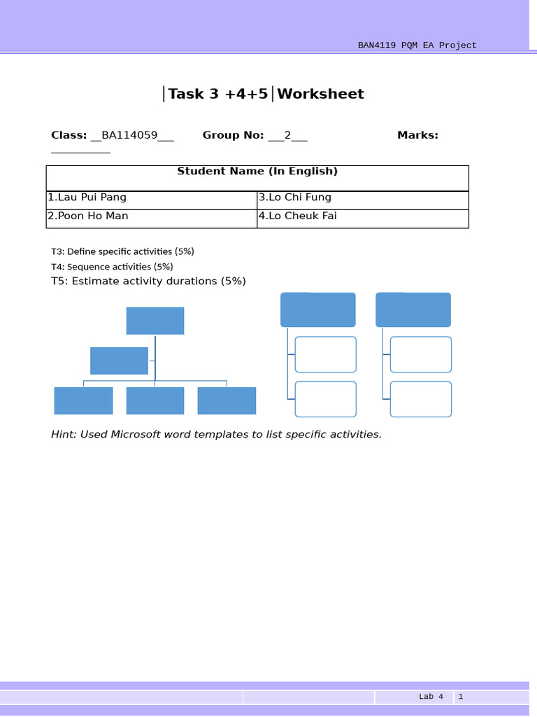 Task 3 +4+5 Worksheet: Class: Group No: Marks | PDF