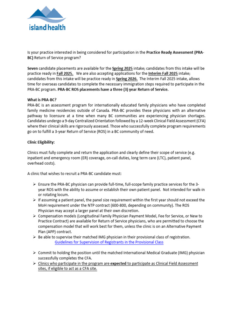 PRA-BC Return of Service Program Details | PDF | Medicine | Social Programs