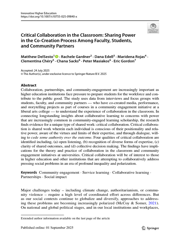 Critical Collaboration in Higher Education | PDF | Service Learning ...