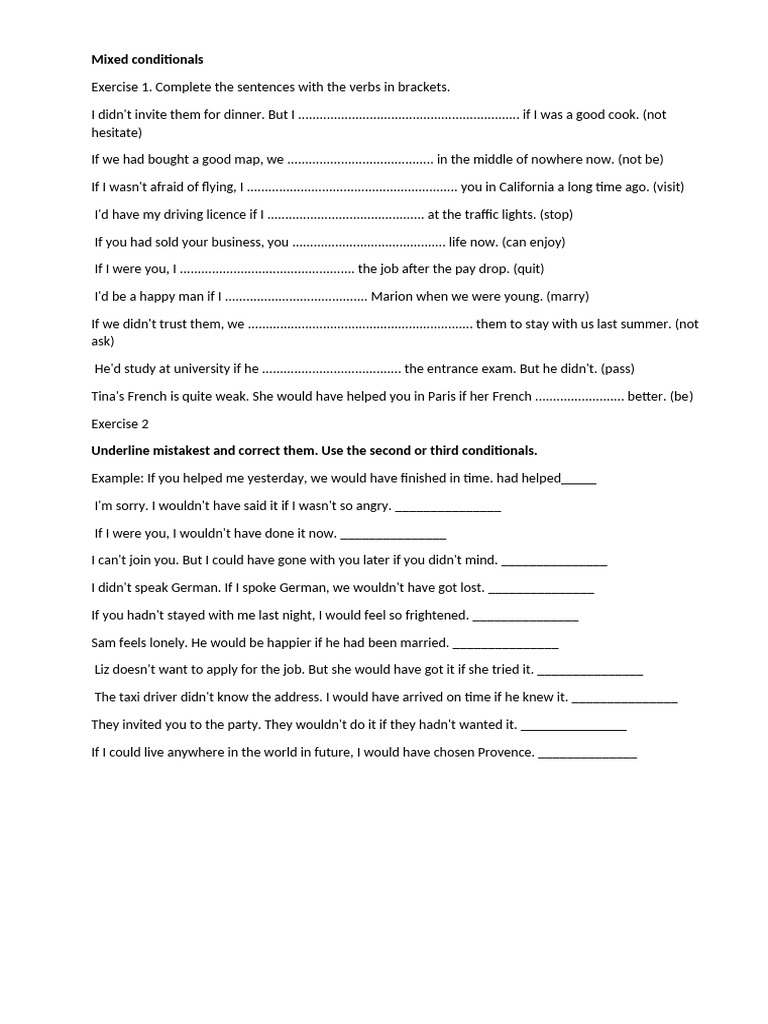 Mixed Conditionals Exercises and Corrections | PDF