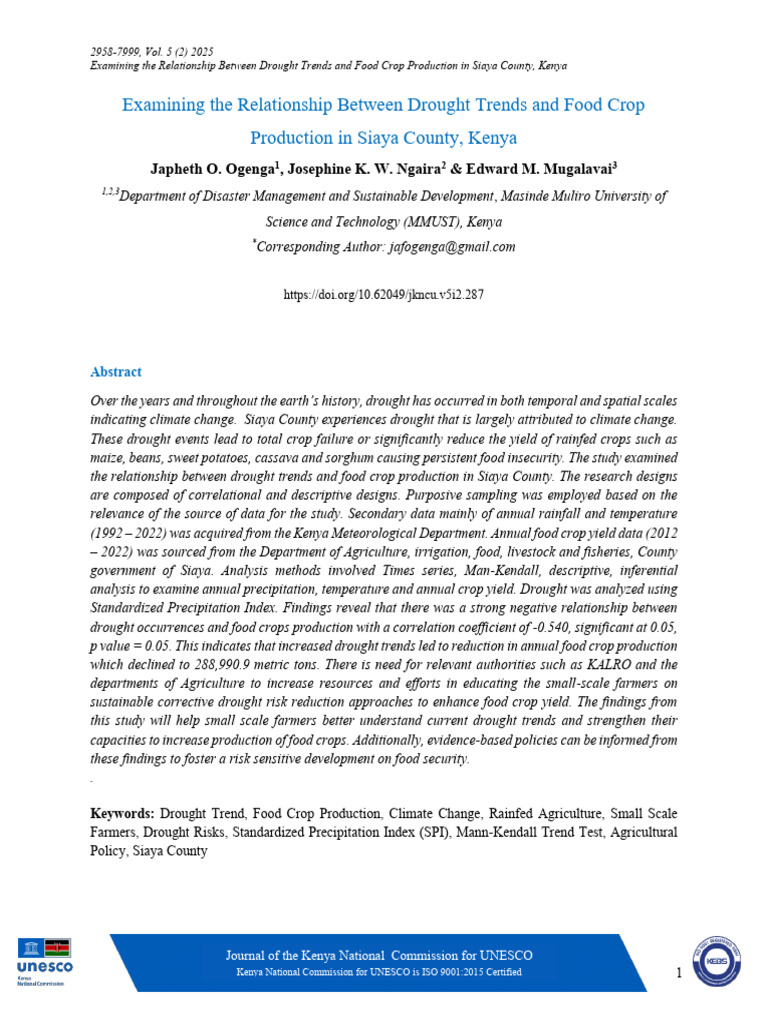 Drought Impact on Food Crops in Siaya | PDF | Drought | Climate Change