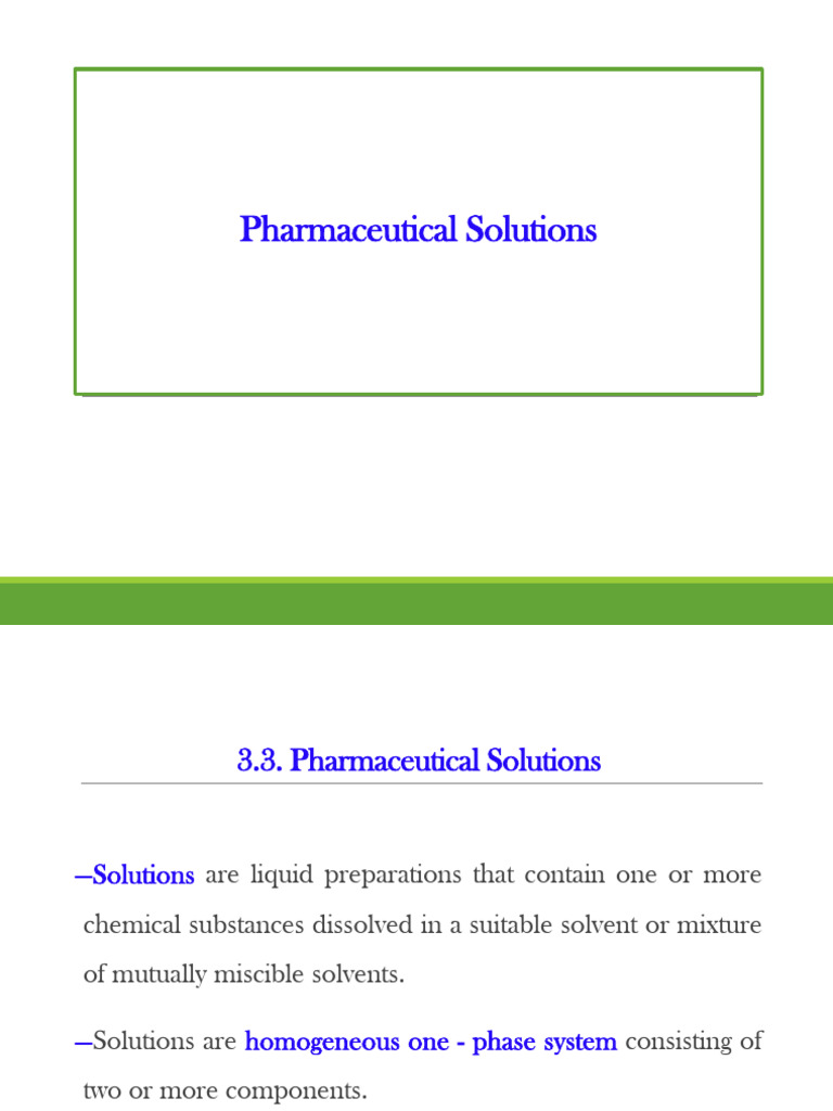 Overview of Pharmaceutical Solutions | PDF | Solubility | Solvent