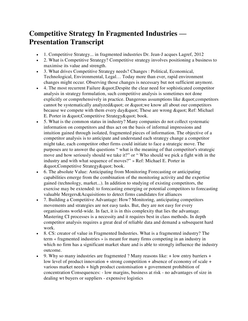 Strategies for Fragmented Industries | PDF | Competition | Strategic ...