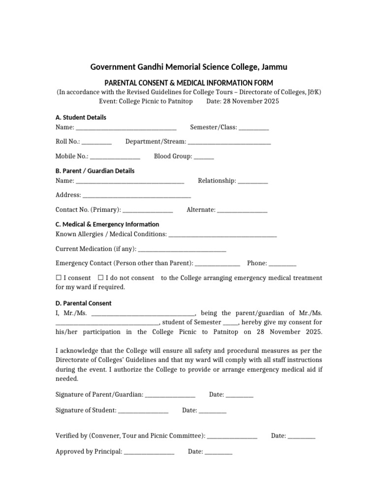 Parental Consent and Medical Info Form | PDF