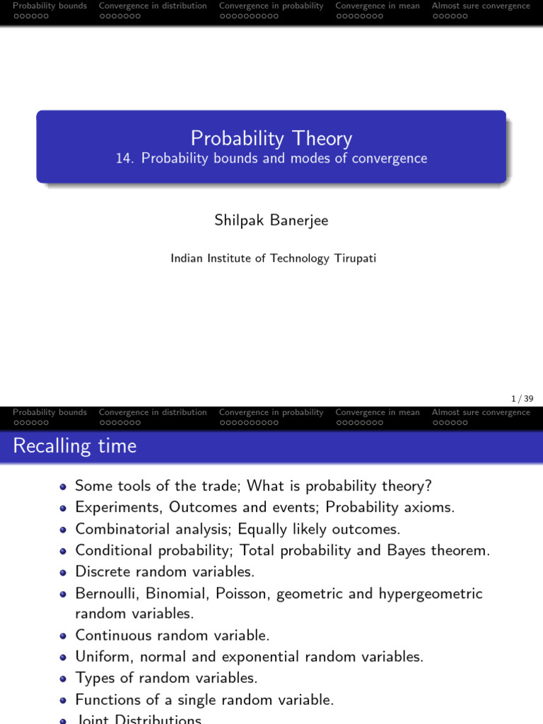 Probability Theory: 14. Probability Bounds and Modes of Convergence ...
