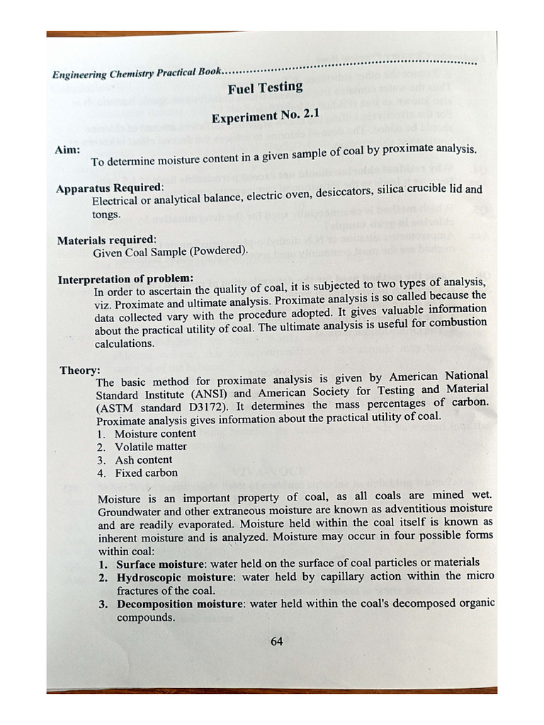 Experiment 1 Coal Analysis | PDF