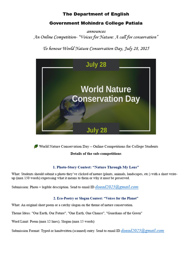 Voices for Nature Online Competition | PDF