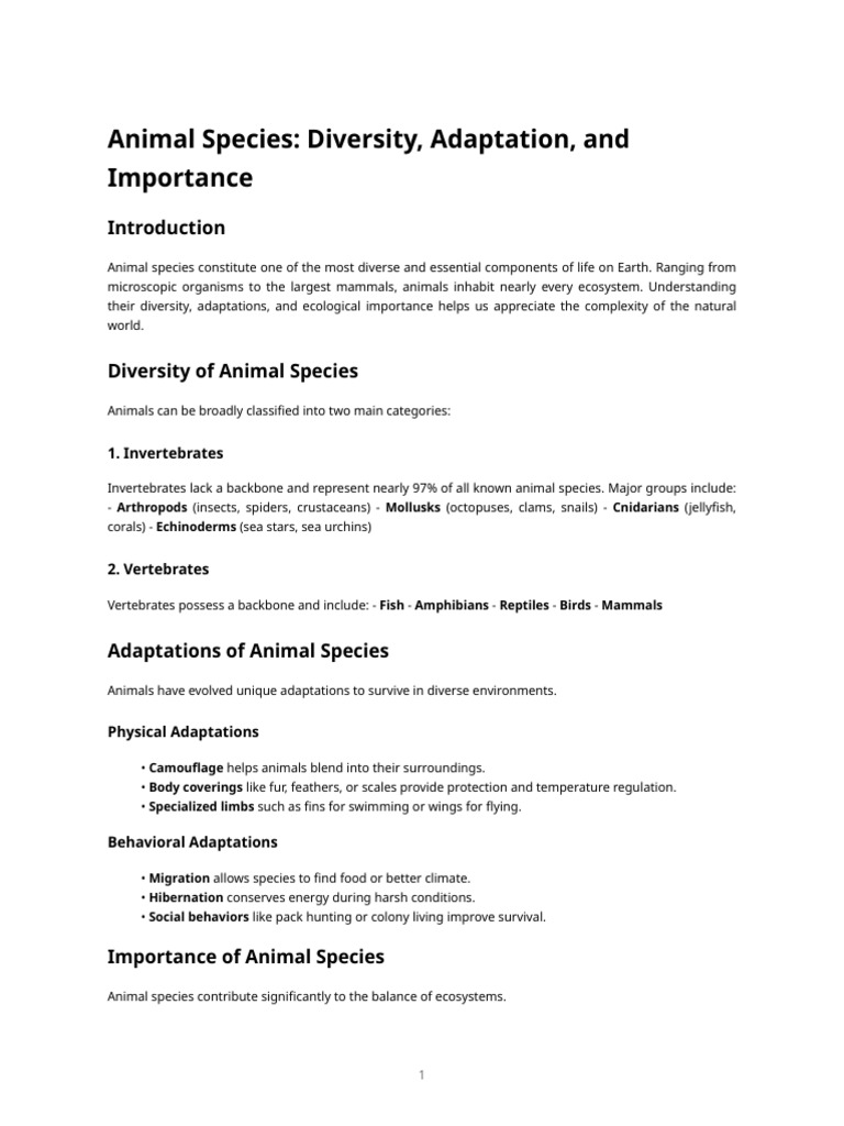 Animal Species: Diversity and Importance | PDF | Biodiversity | Ecology