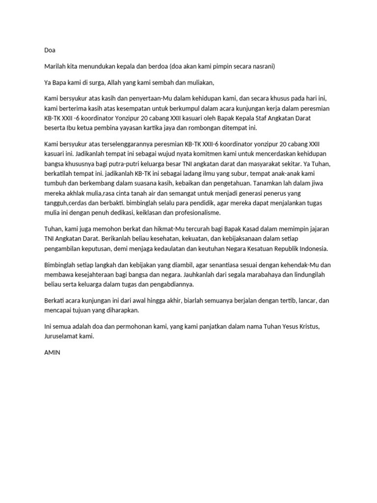 Doa Syukur untuk Peresmian KB-TK XXII-6 | PDF