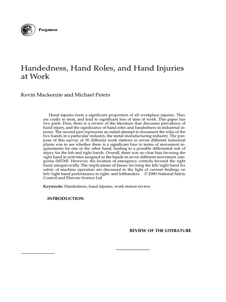 Hand Injuries and Handedness at Work | PDF | Handedness | Risk