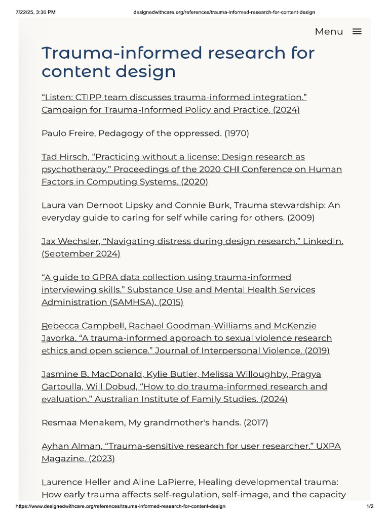 References Trauma Informed Research For Content Design | PDF