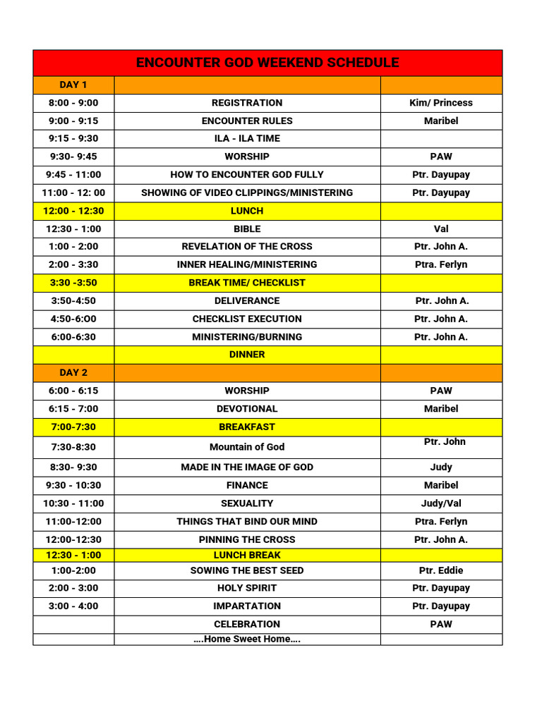 Encounter God Weekend Itinerary | PDF